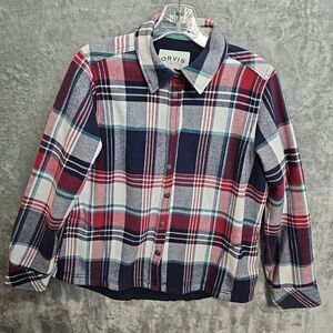 Orvis Women’s Med Blue Fleece Lined Flannel Plaid Snap Up Shirt Jacket Shacket